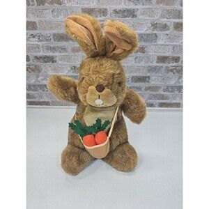 Caltoy Brown Easter Rabbit Bunny Plush With Bag Of Carrots Buckteeth RARE